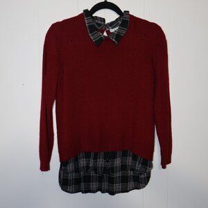 Cleo Petites Layered Knit Sweater – Red Plaid Detail (Women’s M)